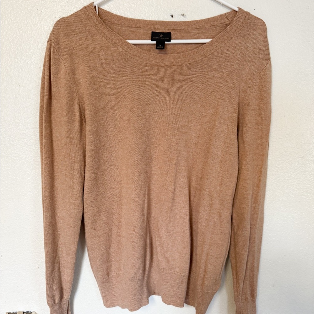 Worthington Lightweight Knit Sweater Tan Beige Pullover Women’s Large